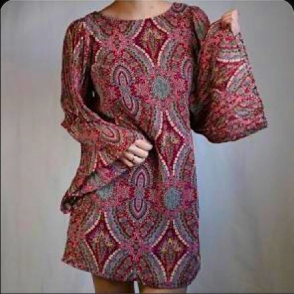 Fire Los Angeles Red and Pink Long Sleeve Dress